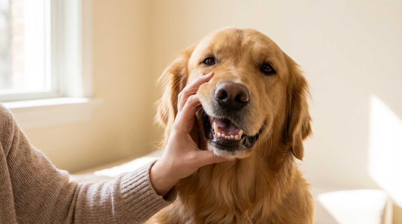 Zahnpflege beim Hund: Golden Retriever zeigt gesunde Zähne